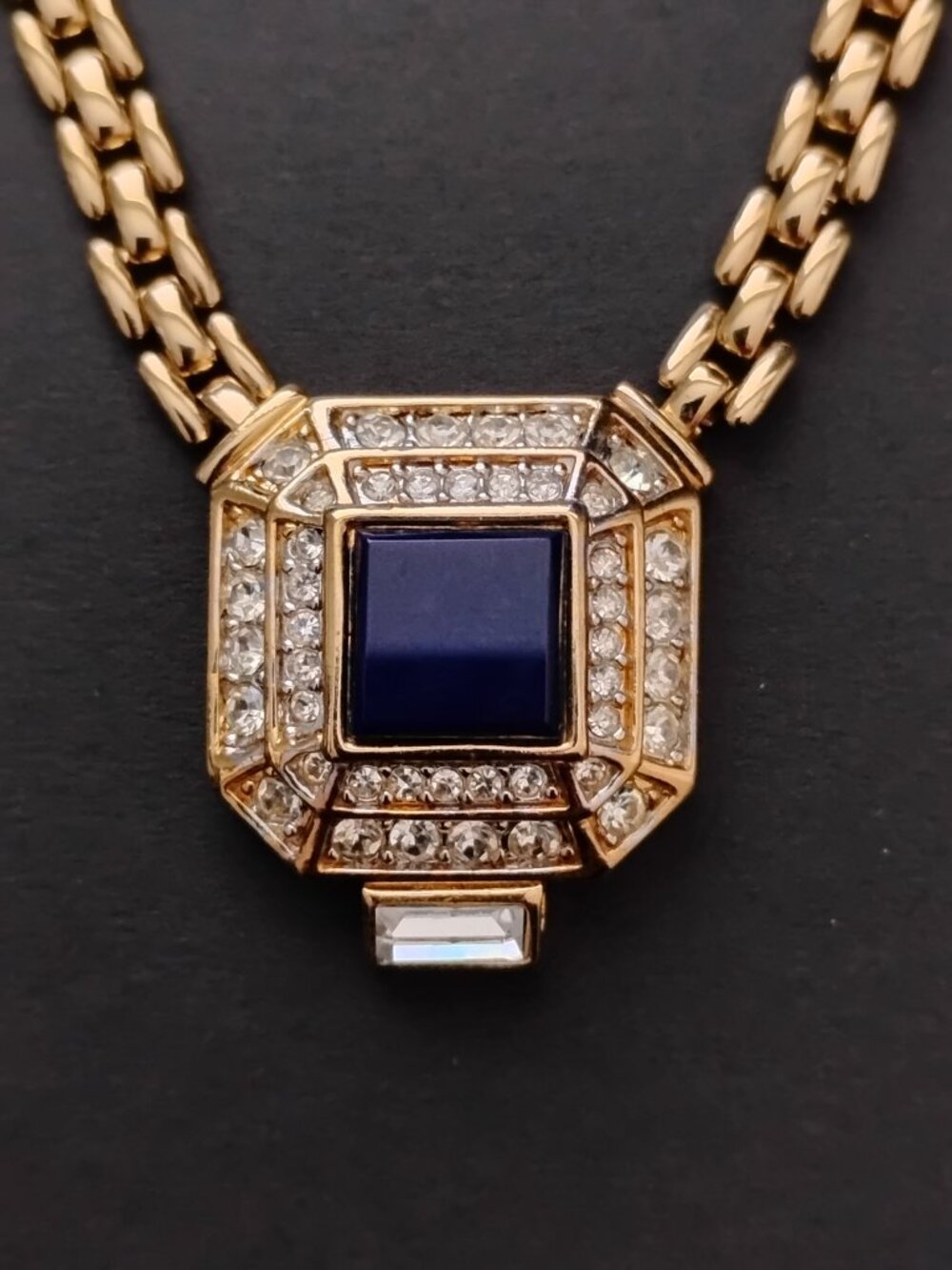 Vintage Nina Ricci D'Orlan 22k Gold Faux Lapis Swarovski Crystal Set Signed - Picture 3 of 10